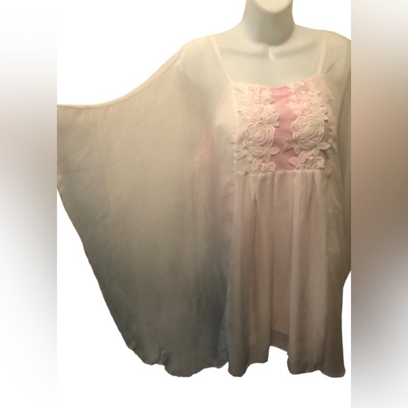 The Pyramid Collection Morning Dew Chiffon Batwing Tunic Sheer L/XL Fairycore - Picture 2 of 9